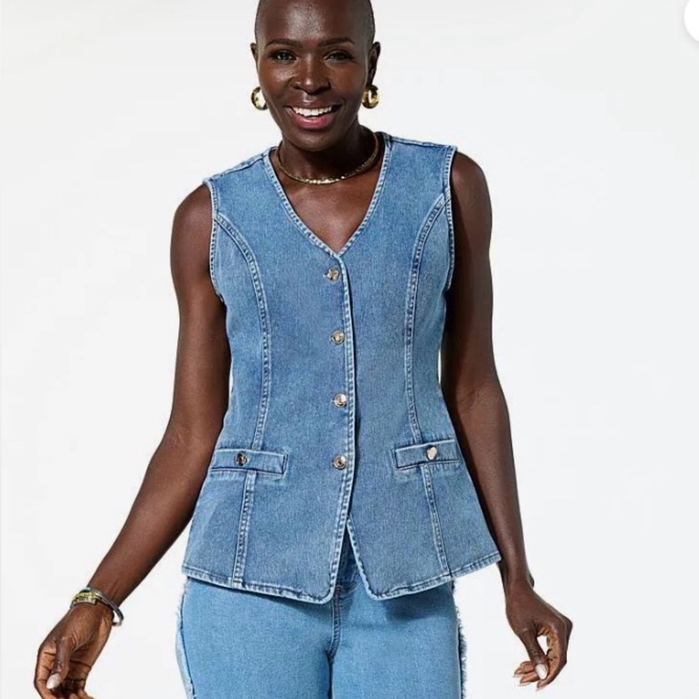 Women's Blue Denim Button-Front Vest